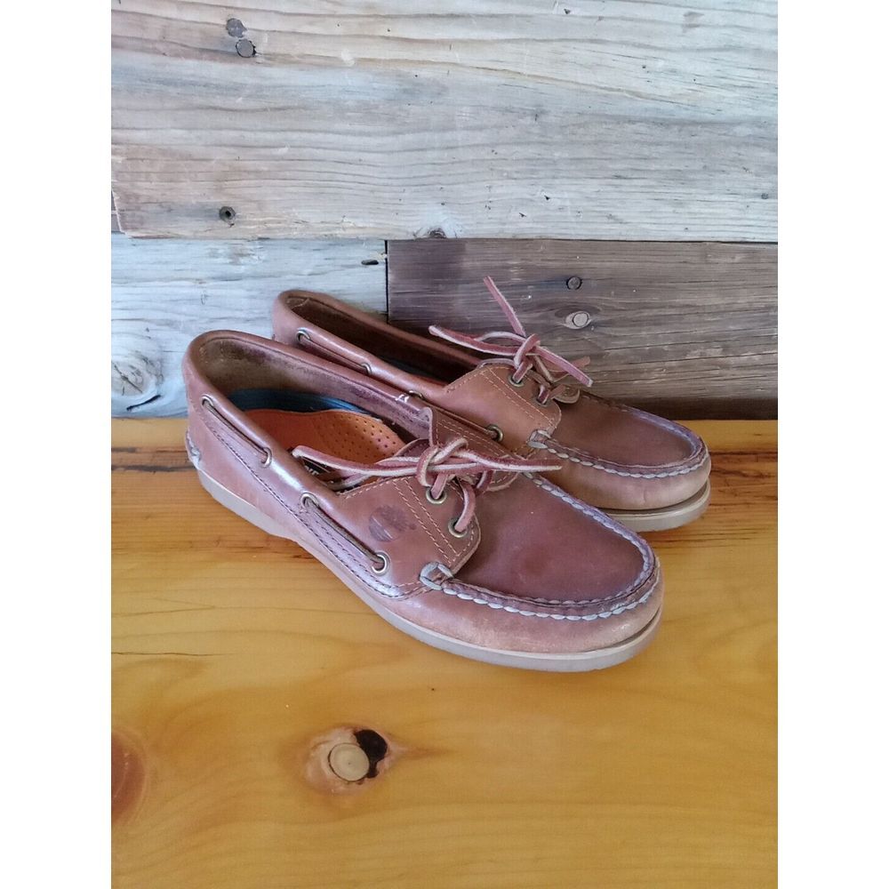 Timberland Boat Shoes Womens 5.5 Flats Slip On M3947R Brown Leather Moc Toe